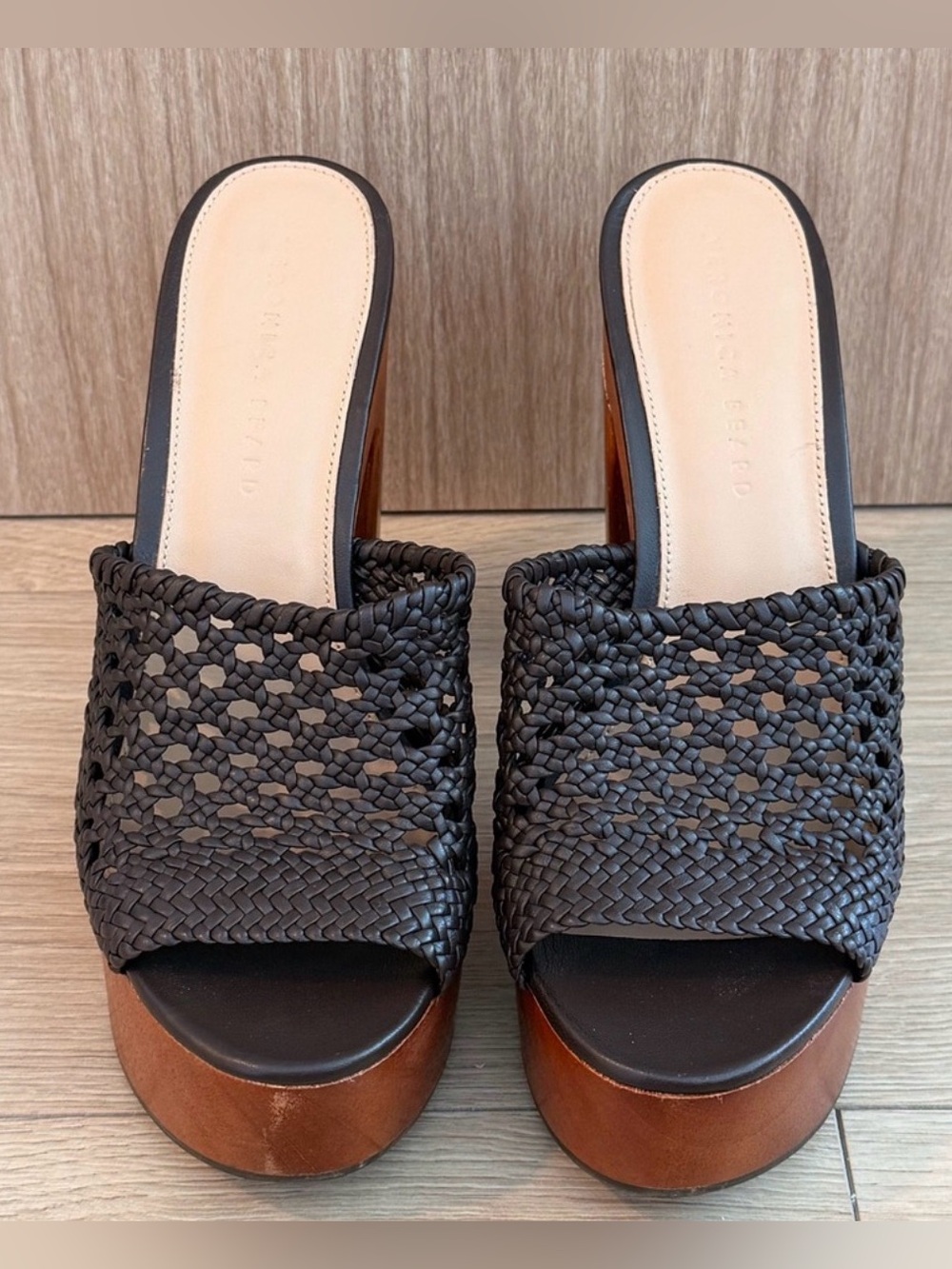 NWOT Veronica Beard Guadalupe Platform Heel Leather Sandals in Espresso | US 8.5 - Picture 7 of 9
